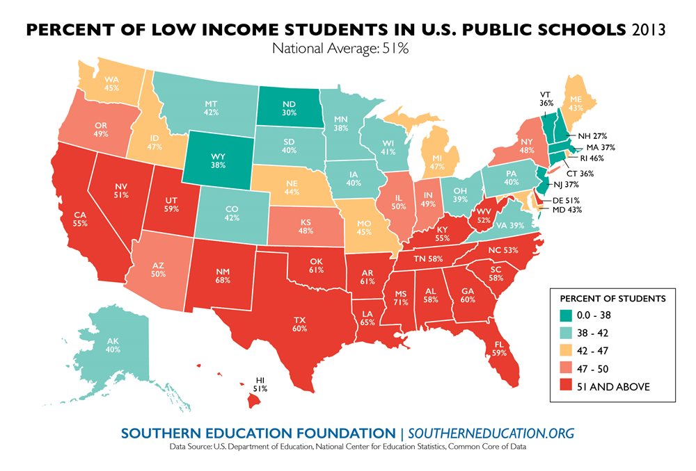 Map of low income students in U.S Public schools 2013